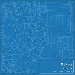 Blueprint US city map of Miami, Florida.