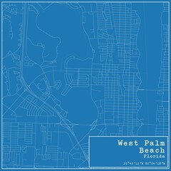 Blueprint US city map of West Palm Beach, Florida.