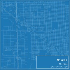 Blueprint US city map of Miami, Florida.