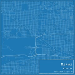 Blueprint US city map of Miami, Florida.
