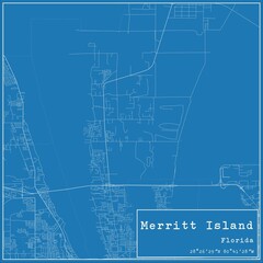 Blueprint US city map of Merritt Island, Florida.