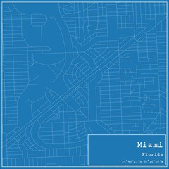 Blueprint US city map of Miami, Florida.