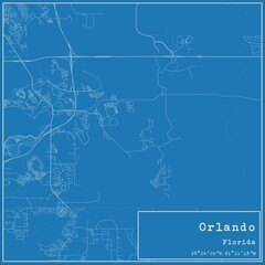 Blueprint US city map of Orlando, Florida.