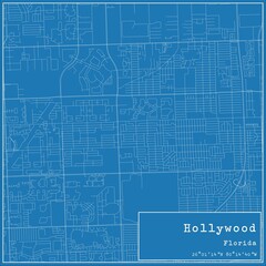 Blueprint US city map of Hollywood, Florida.