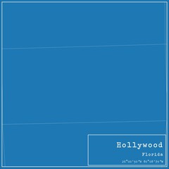 Blueprint US city map of Hollywood, Florida.