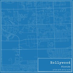 Blueprint US city map of Hollywood, Florida.