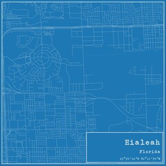Blueprint US city map of Hialeah, Florida.