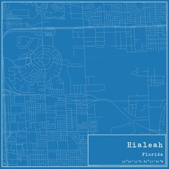 Blueprint US city map of Hialeah, Florida.