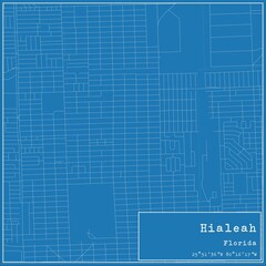 Blueprint US city map of Hialeah, Florida.