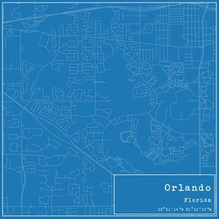 Blueprint US city map of Orlando, Florida.