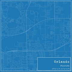 Blueprint US city map of Orlando, Florida.