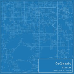 Blueprint US city map of Orlando, Florida.