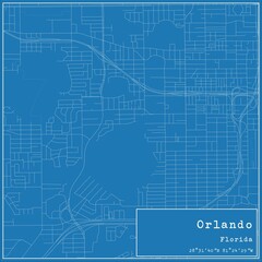 Blueprint US city map of Orlando, Florida.