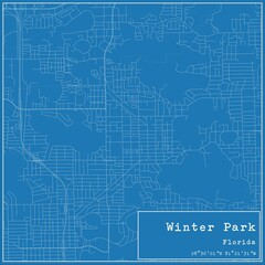Blueprint US city map of Winter Park, Florida.