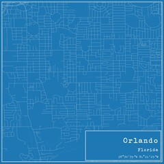 Blueprint US city map of Orlando, Florida.