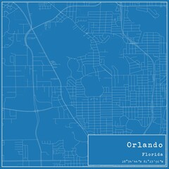 Blueprint US city map of Orlando, Florida.