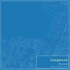 Blueprint US city map of Longwood, Florida.