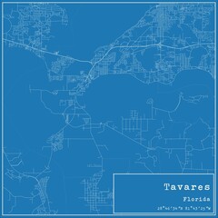 Blueprint US city map of Tavares, Florida.