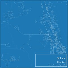 Blueprint US city map of Mims, Florida.