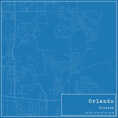 Blueprint US city map of Orlando, Florida.