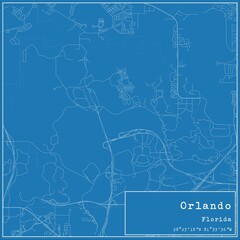Blueprint US city map of Orlando, Florida.