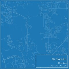 Blueprint US city map of Orlando, Florida.