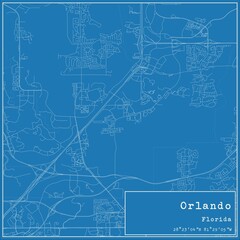 Blueprint US city map of Orlando, Florida.