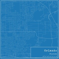 Blueprint US city map of Orlando, Florida.