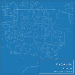 Blueprint US city map of Orlando, Florida.