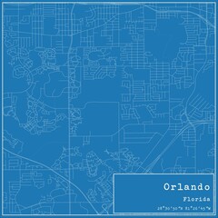 Blueprint US city map of Orlando, Florida.