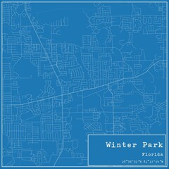 Blueprint US city map of Winter Park, Florida.