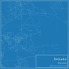 Blueprint US city map of Oviedo, Florida.