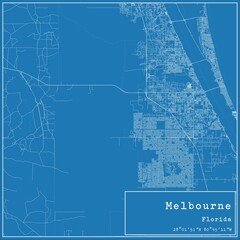 Blueprint US city map of Melbourne, Florida.