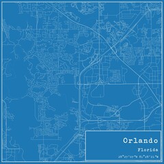 Blueprint US city map of Orlando, Florida.