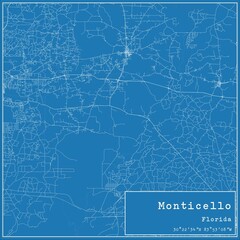 Blueprint US city map of Monticello, Florida.