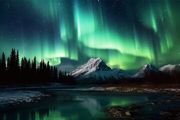 Fototapeta na wymiar Aurora landscape with northern lights, generative ai 