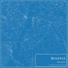 Blueprint US city map of Bristol, Florida.