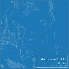 Blueprint US city map of Jacksonville, Florida.