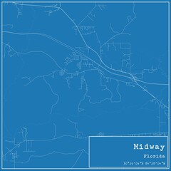 Blueprint US city map of Midway, Florida.