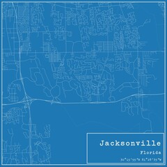 Blueprint US city map of Jacksonville, Florida.