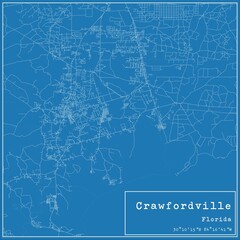 Blueprint US city map of Crawfordville, Florida.