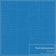Blueprint US city map of Tallahassee, Florida.