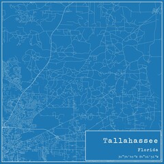 Blueprint US city map of Tallahassee, Florida.