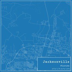Blueprint US city map of Jacksonville, Florida.