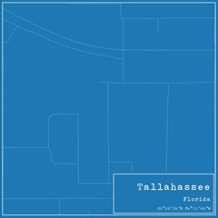 Blueprint US city map of Tallahassee, Florida.