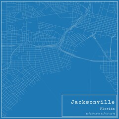 Blueprint US city map of Jacksonville, Florida.