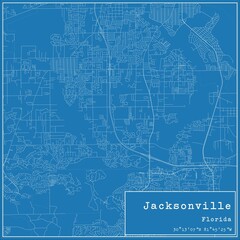 Blueprint US city map of Jacksonville, Florida.