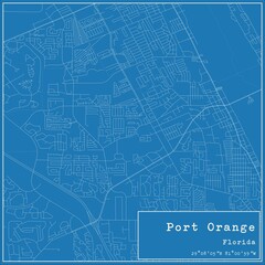 Blueprint US city map of Port Orange, Florida.