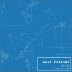 Blueprint US city map of East Palatka, Florida.