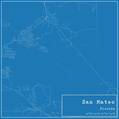 Blueprint US city map of San Mateo, Florida.